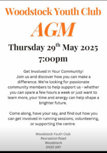 AGM - Thursday 29th May 2025 at 7pm @ Woodstock Youth Club